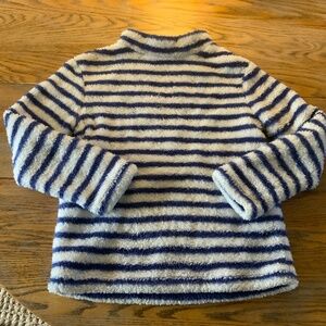 BODEN kids striped blue /white mock neck fleece pullover/SOO cute! 9/10